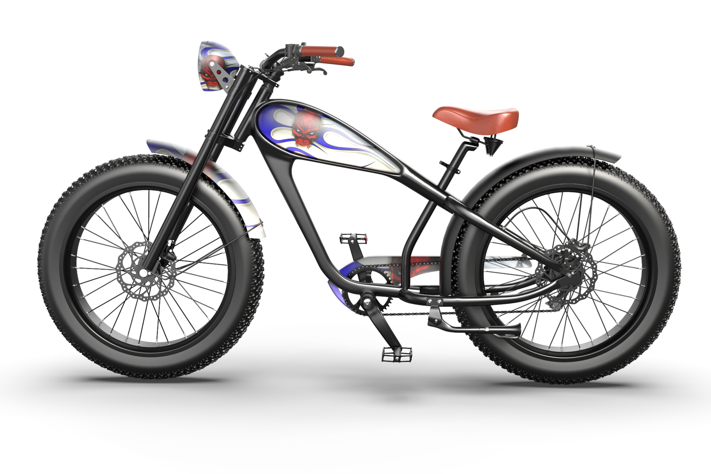 Rock & Roll Custom Electric Bike with Red Devil Skull Design