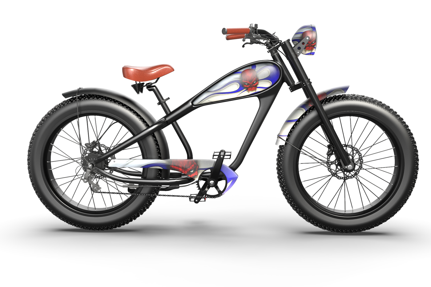 Rock & Roll Custom Electric Bike with Red Devil Skull Design