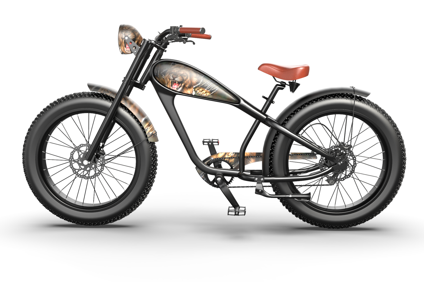 Rock & Roll Custom Electric Bike with Roaring Lion Design